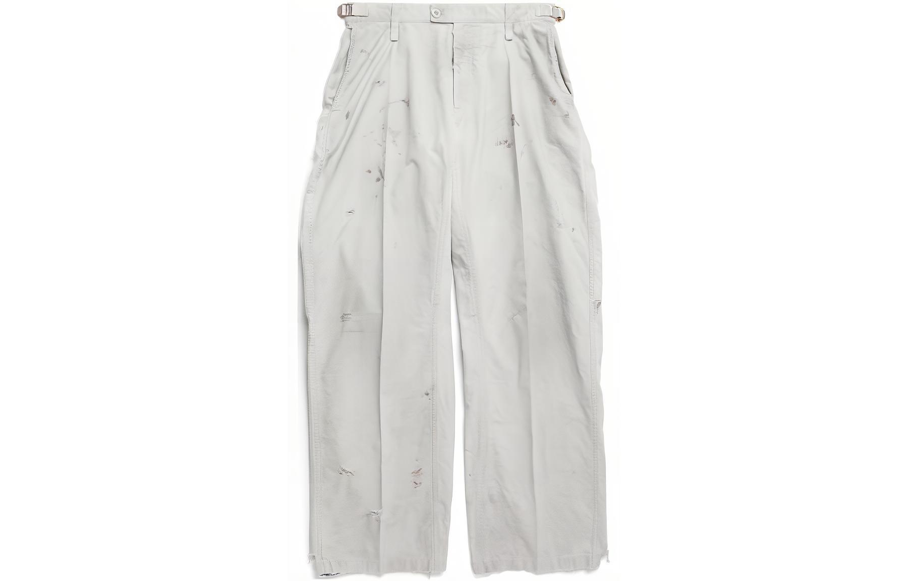 Balenciaga SS23 Distressed Mid-Rise Straight-Leg Pants Unisex Light Grey. 746509TKP271400