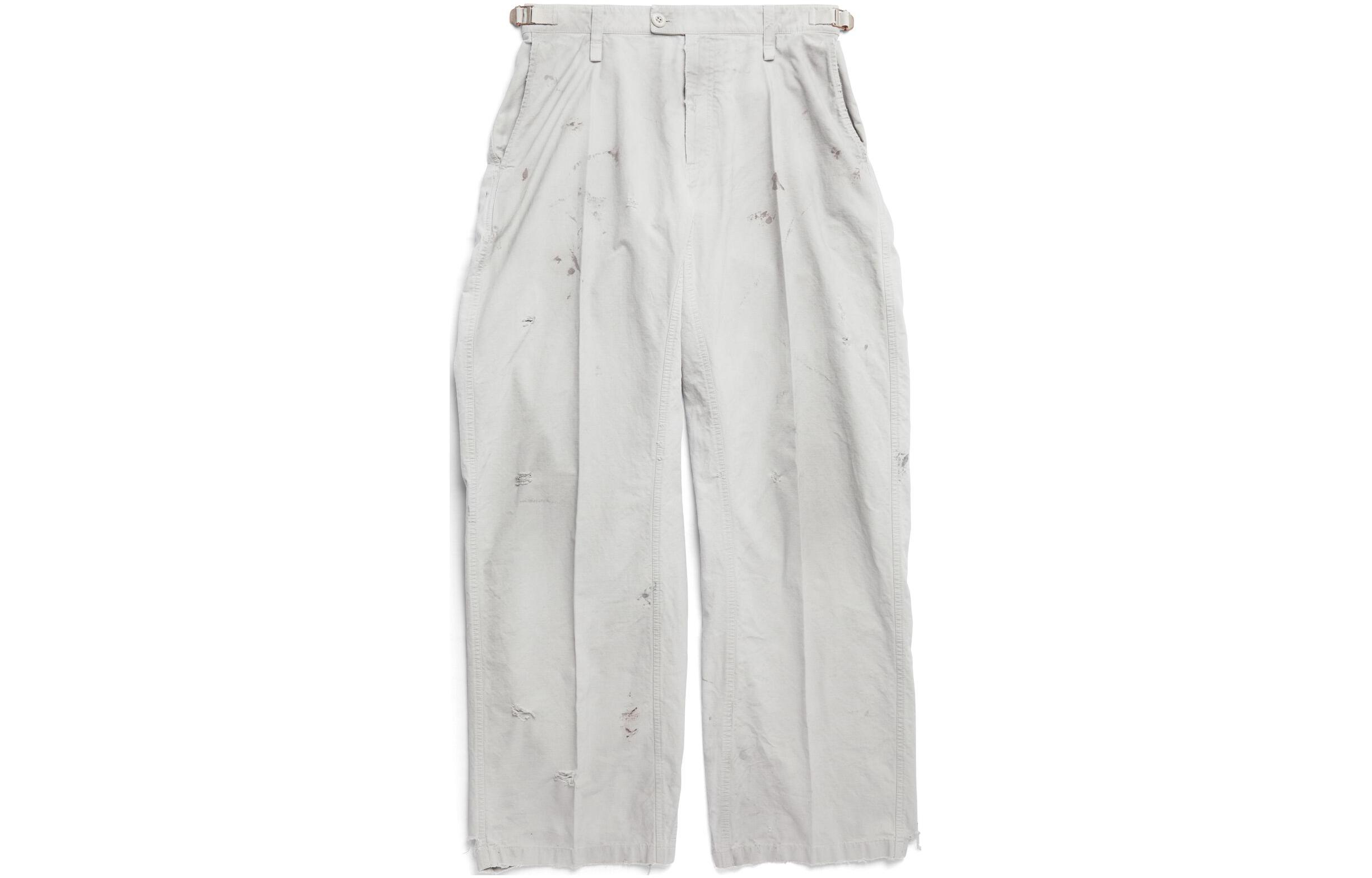 Order Balenciaga SS23 Celana Unisex Mid-Rise Straight-Leg Distressed Abu Muda. 746509TKP271400