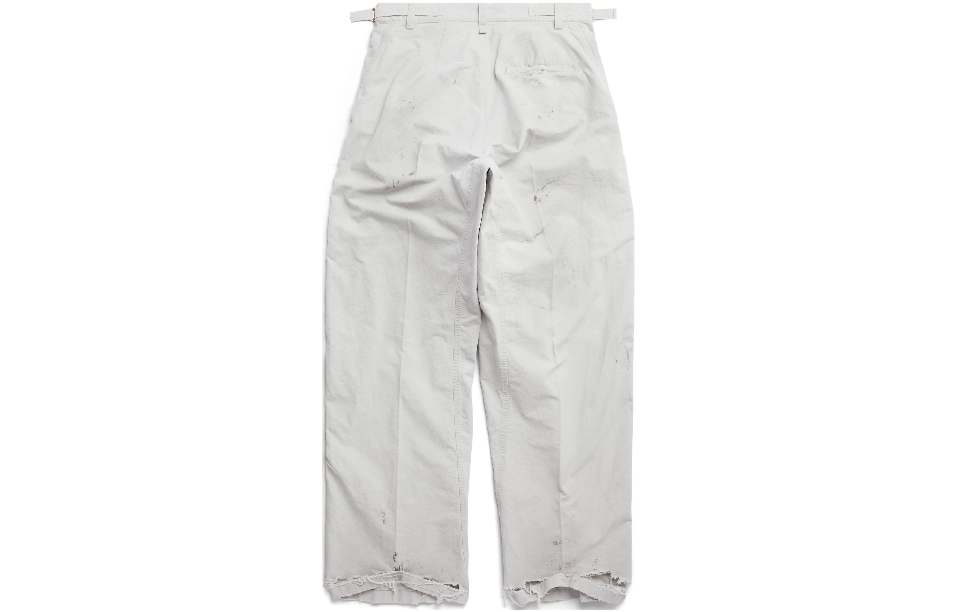 Lookbook Balenciaga SS23 Celana Unisex Mid-Rise Straight-Leg Distressed Abu Muda. 746509TKP271400