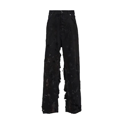 Balenciaga SS23 Distressed Straight-Leg Jeans Unisex Black Loose Fit Denim. 745248TNW111700
