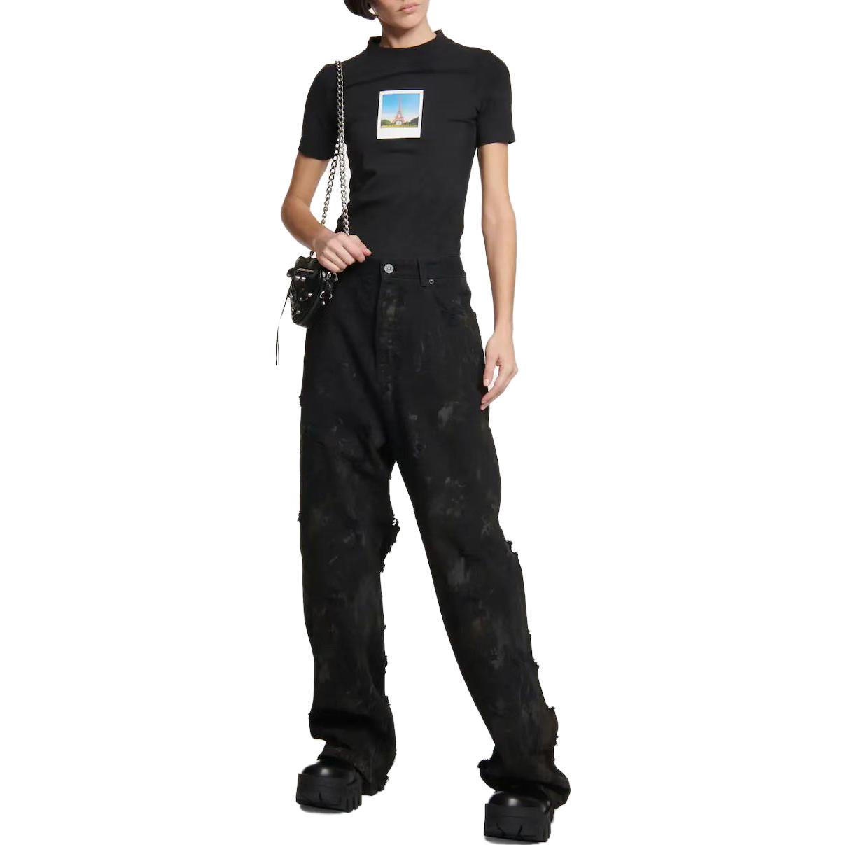 Lookbook バレンシアガ SS23 ユニセックス ブラック ダメージ ストレートデニム ジーンズ. 745248TNW111700