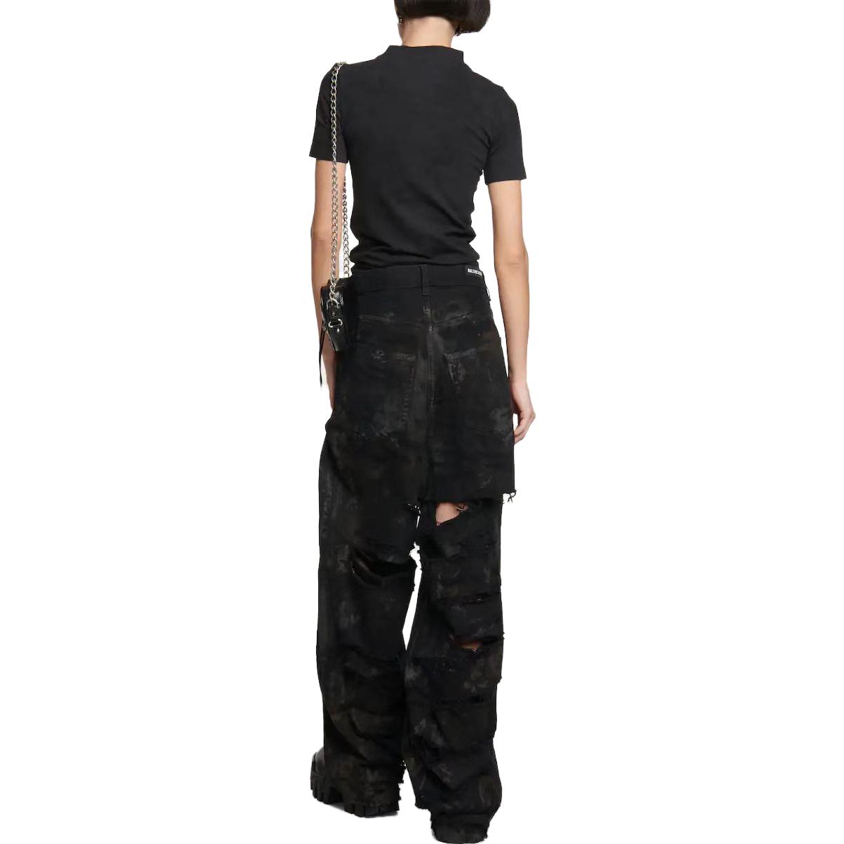 Shop バレンシアガ SS23 ユニセックス ブラック ダメージ ストレートデニム ジーンズ. 745248TNW111700