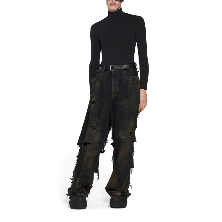 Purchase バレンシアガ SS23 ユニセックス ブラック ダメージ ストレートデニム ジーンズ. 745248TNW111700