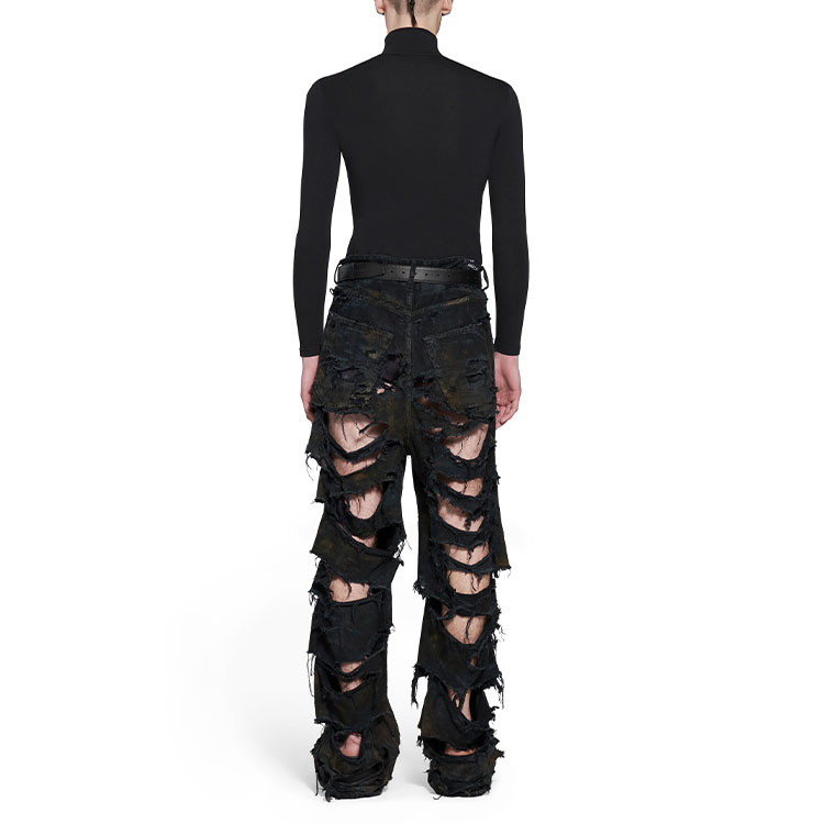 Details for バレンシアガ SS23 ユニセックス ブラック ダメージ ストレートデニム ジーンズ. 745248TNW111700