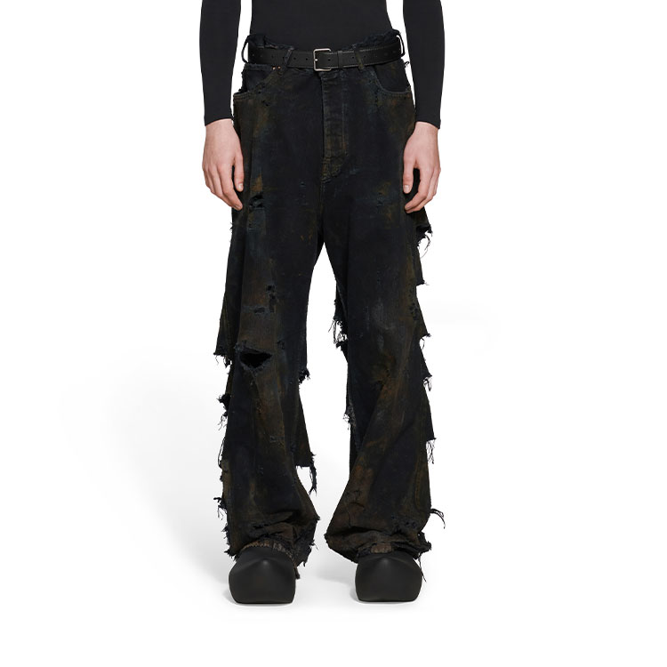 Cheap バレンシアガ SS23 ユニセックス ブラック ダメージ ストレートデニム ジーンズ. 745248TNW111700