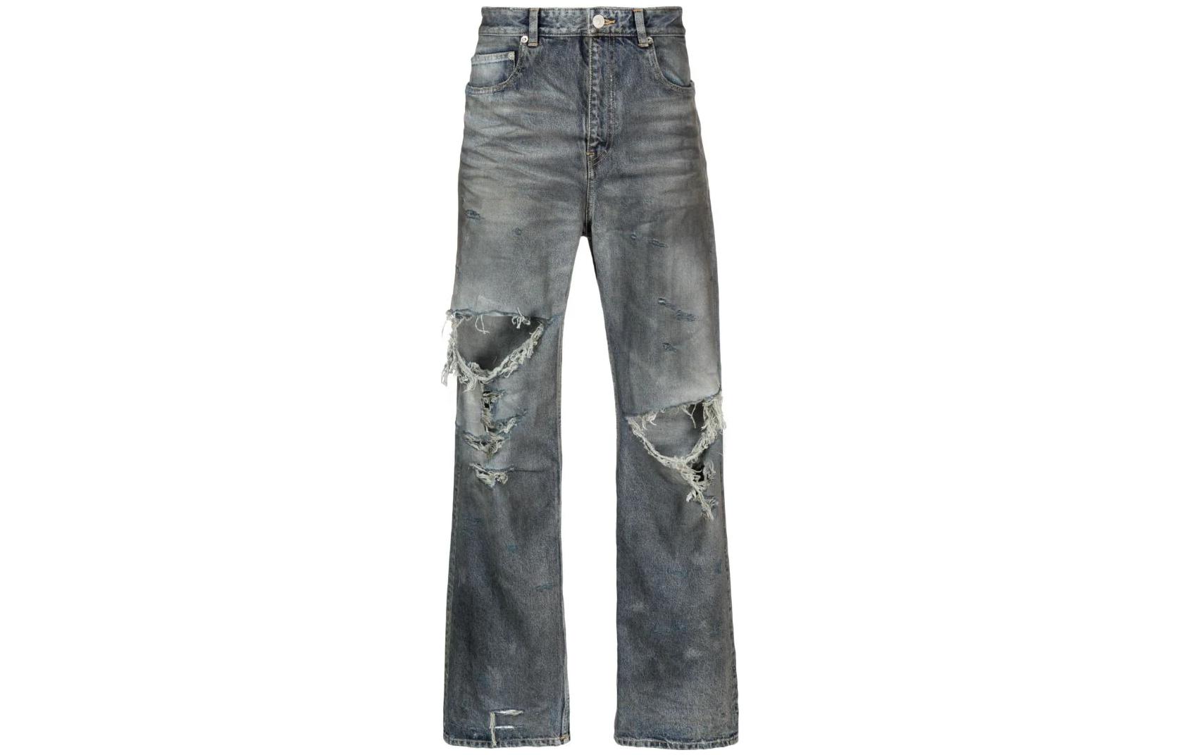Balenciaga SS23 Distressed Straight-Leg Loose Fit Blue Jeans for Men. 745151TNW014974