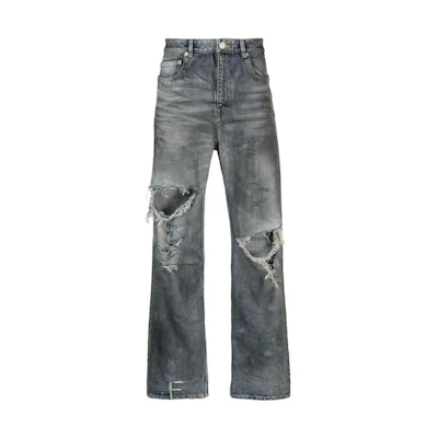 Balenciaga SS23 Distressed Straight-Leg Loose Fit Blue Jeans for Men. 745151TNW014974