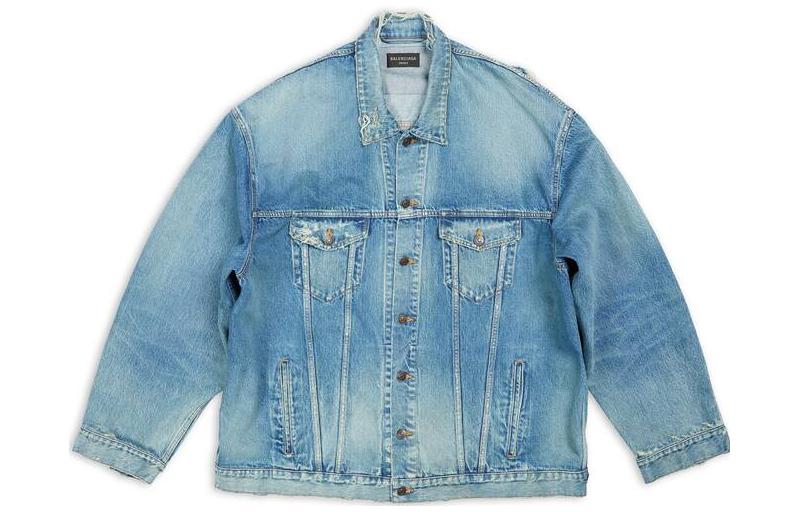 Order 발렌시아가 SS23 디스트레스 워싱 데님 자켓 루즈핏 - 데님 블루. 727840TNW014268