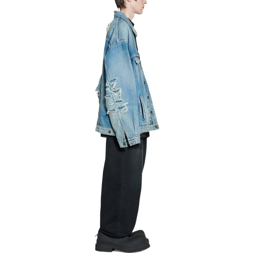 Details for 발렌시아가 SS23 디스트레스 워싱 데님 자켓 루즈핏 - 데님 블루. 727840TNW014268