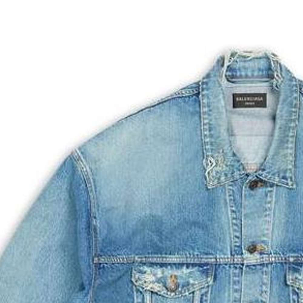 Sizing 발렌시아가 SS23 디스트레스 워싱 데님 자켓 루즈핏 - 데님 블루. 727840TNW014268