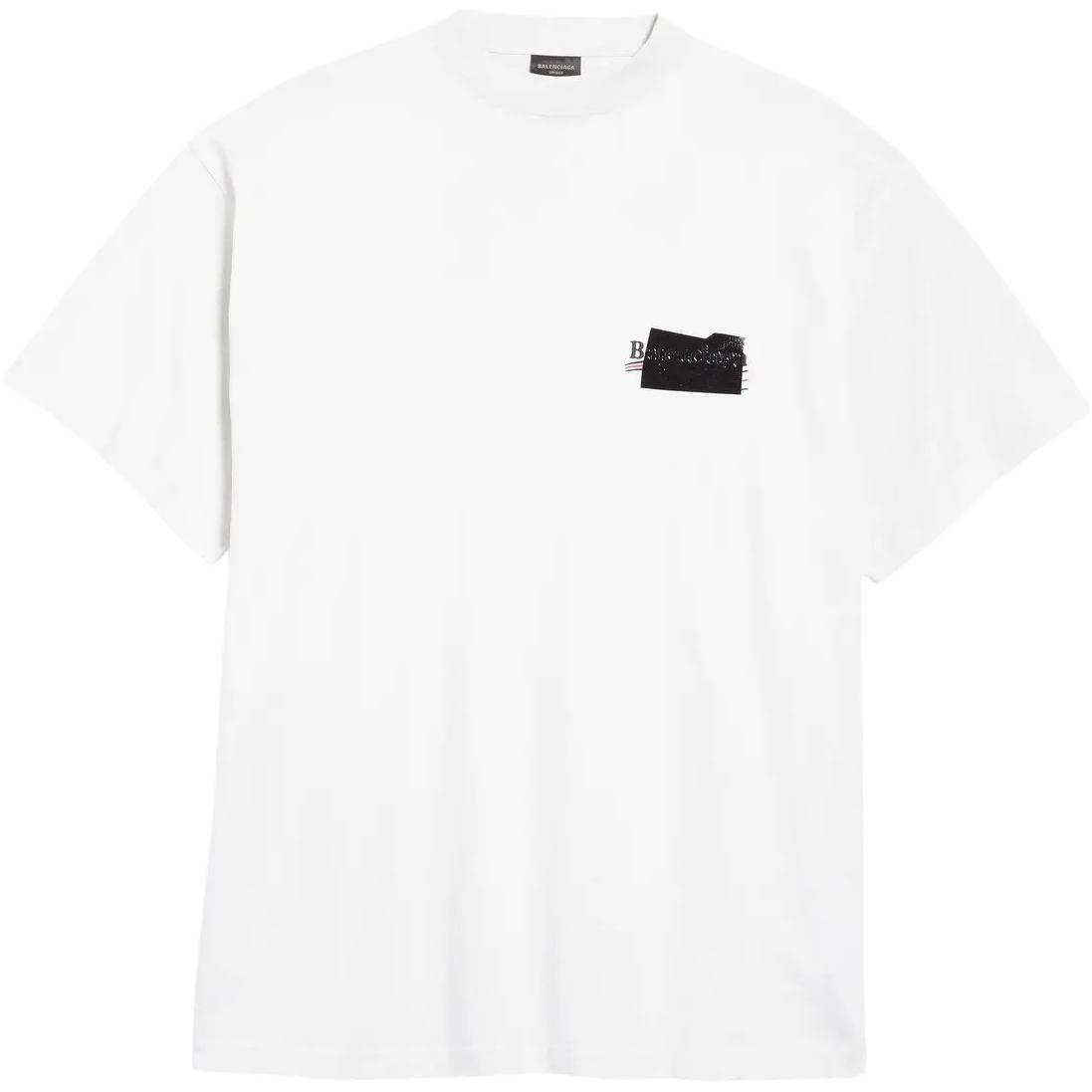 Balenciaga SS23 Embroidered Logo Relaxed Fit  White Short Sleeve T-Shirt. 712398TNVG19592
