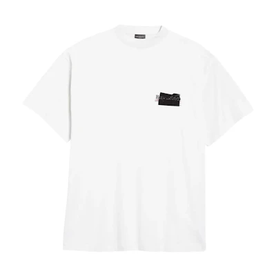Balenciaga SS23 Embroidered Logo Relaxed Fit White Short Sleeve T-Shirt. 712398TNVG19592