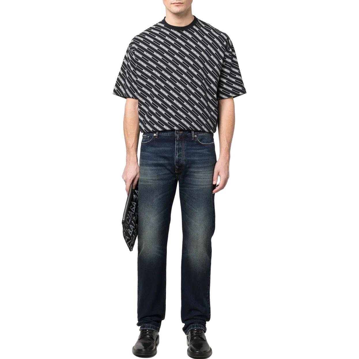 Shop 발렌시아가 SS23 페이디드 스트레이트 데님 진 유니섹스 딥 블루. 681707TJW754021