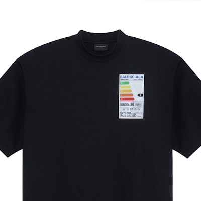 Balenciaga SS23 Geometric Print Logo Oversized Black T-Shirt for Men. 739784TOVD71055 Sizing Balenciaga SS23 Geometric Print Logo Oversized Black T-Shirt for Men. 739784TOVD71055