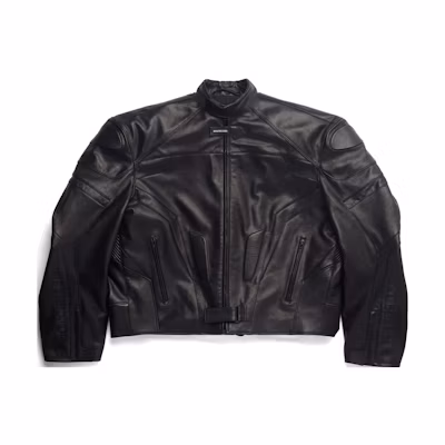 Balenciaga SS23 Glossy Stand-Collar Zip-Up Oversized Jacket Black 744983TOS141000