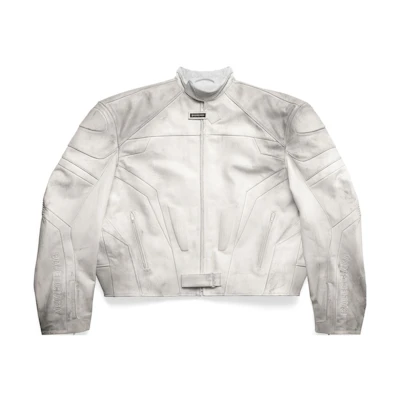 Balenciaga SS23 Glossy White Stand Collar Loose Fit Jacket for Men 744983TOS149012