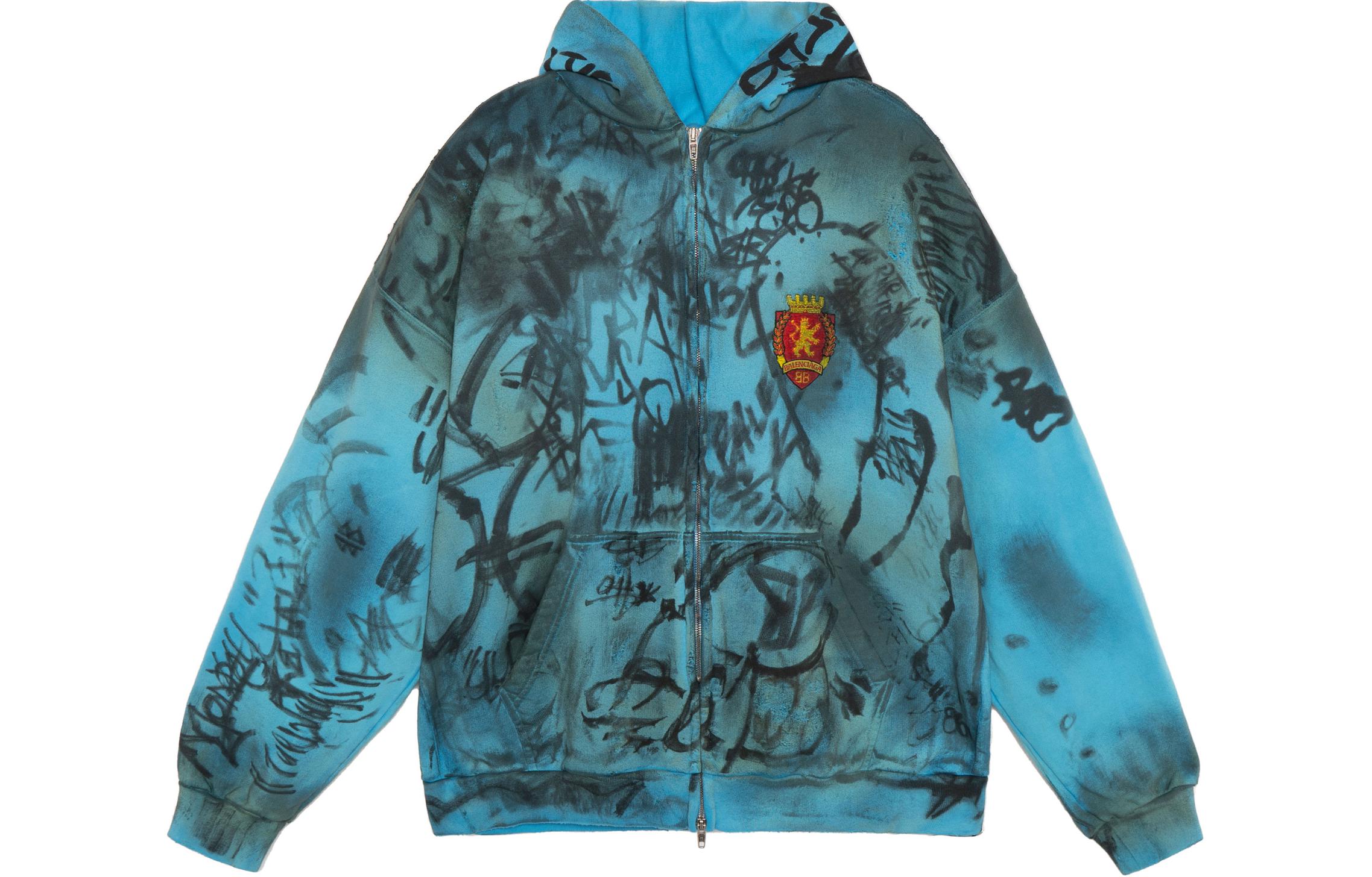 Balenciaga SS23 Graffiti Hooded Zip Hoodie  Regular Fit Blue 744457TOVA84900