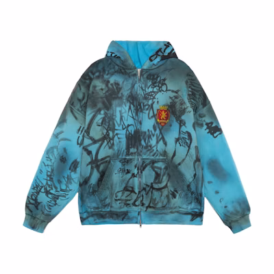 Balenciaga SS23 Graffiti Hooded Zip Hoodie Regular Fit Blue 744457TOVA84900