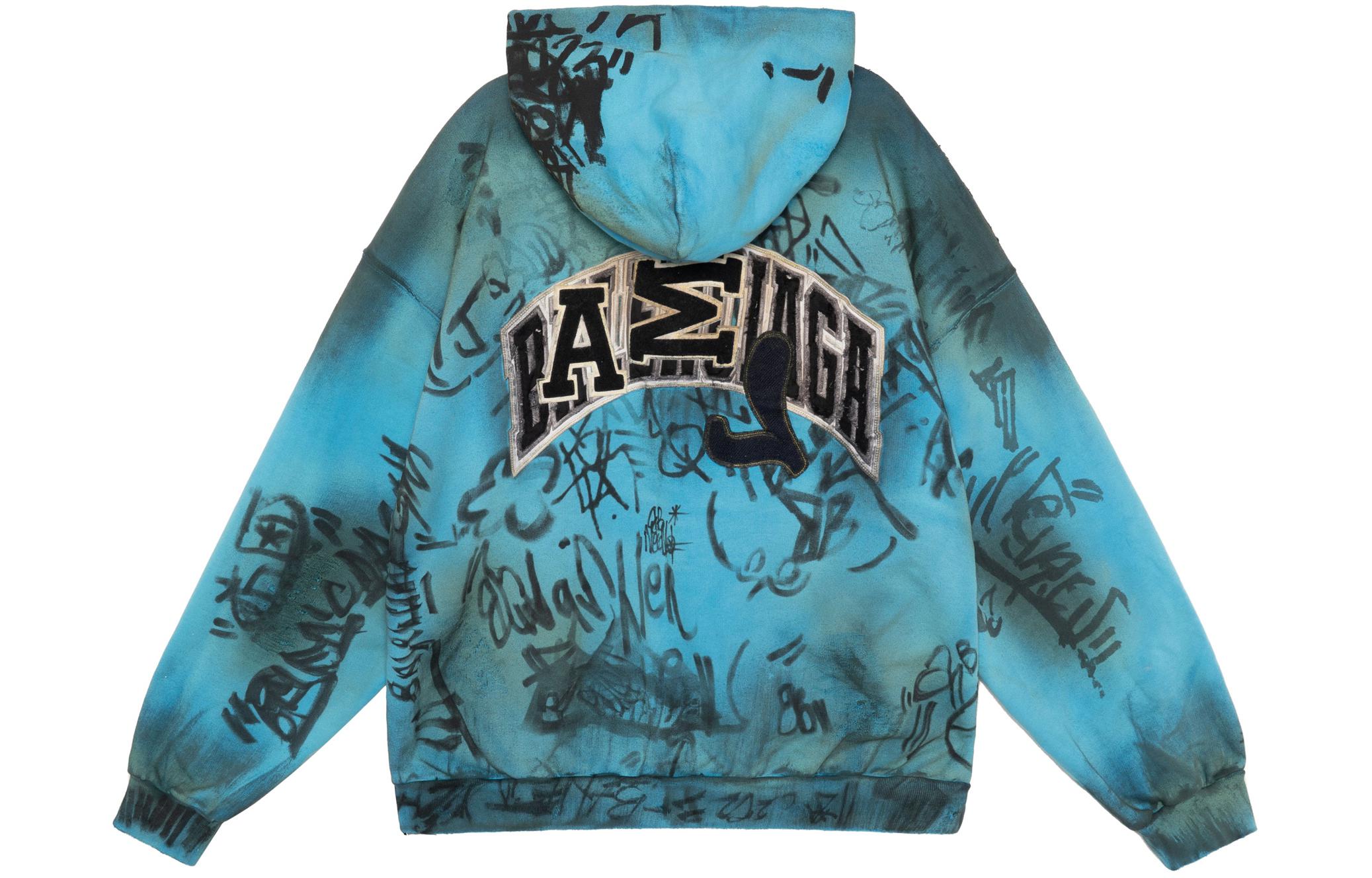 Lookbook 발렌시아가 SS23 그래피티 후드 집업 후디 레귤러 핏 블루 744457TOVA84900