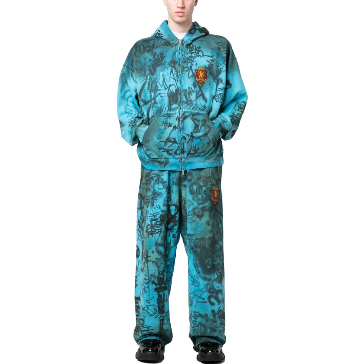 Shop 발렌시아가 SS23 그래피티 후드 집업 후디 레귤러 핏 블루 744457TOVA84900