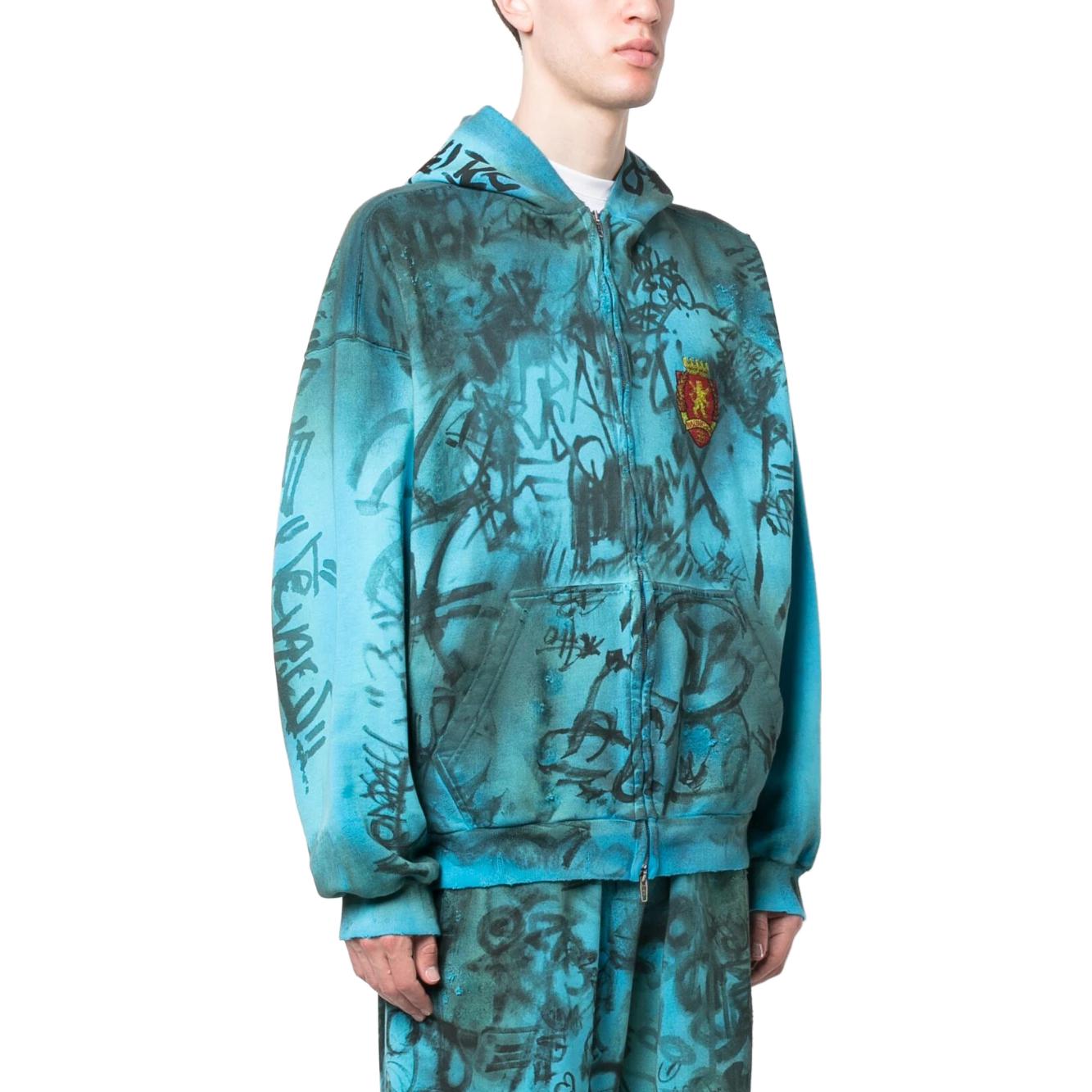 Details for 발렌시아가 SS23 그래피티 후드 집업 후디 레귤러 핏 블루 744457TOVA84900