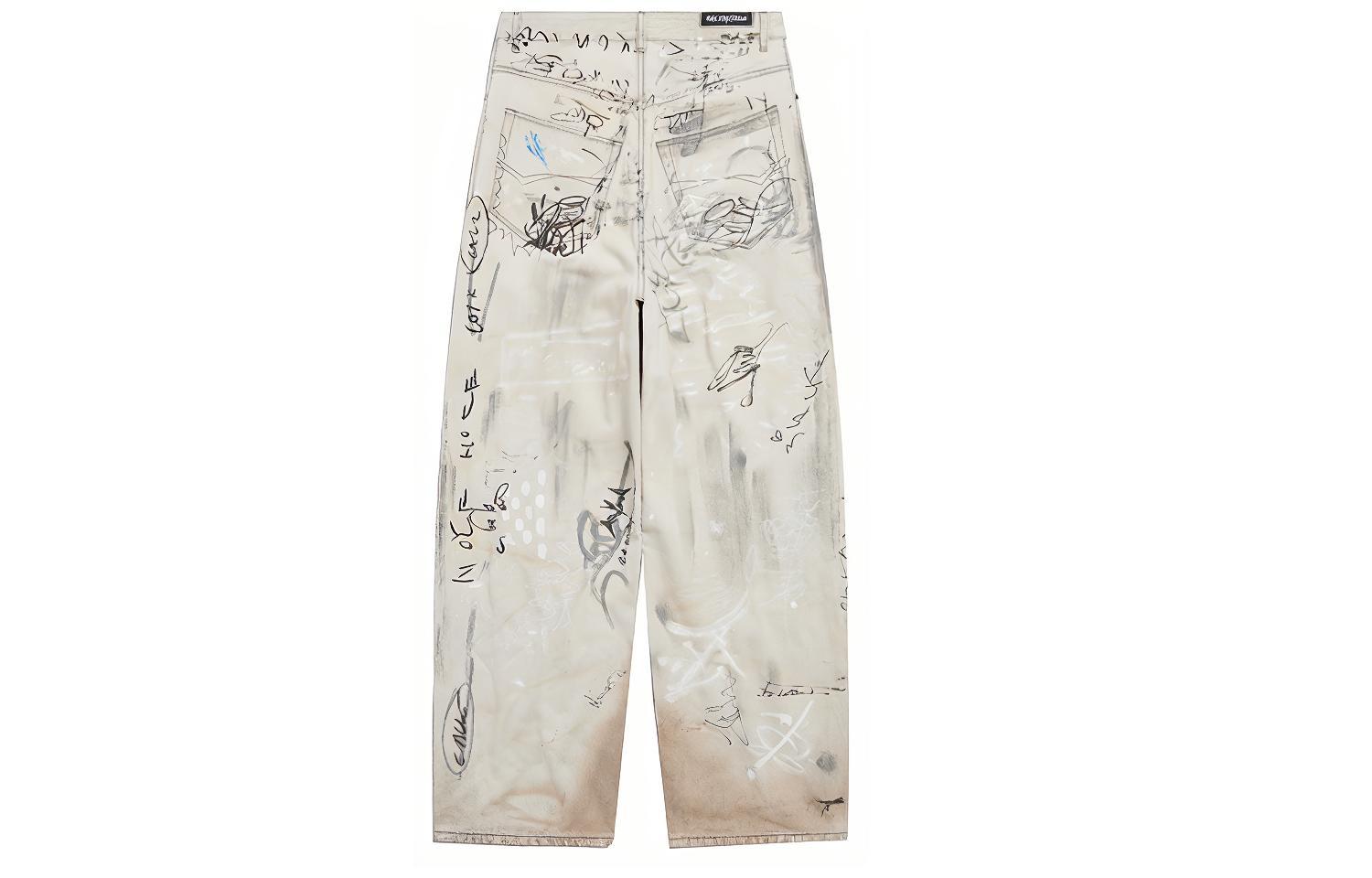 Lookbook バレンシアガ SS23 グラフィティ ミッドウエスト ワイドレッグ ジーンズ ユニセックス ライトグレー 745223TBP475411