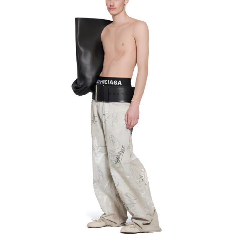 Shop バレンシアガ SS23 グラフィティ ミッドウエスト ワイドレッグ ジーンズ ユニセックス ライトグレー 745223TBP475411