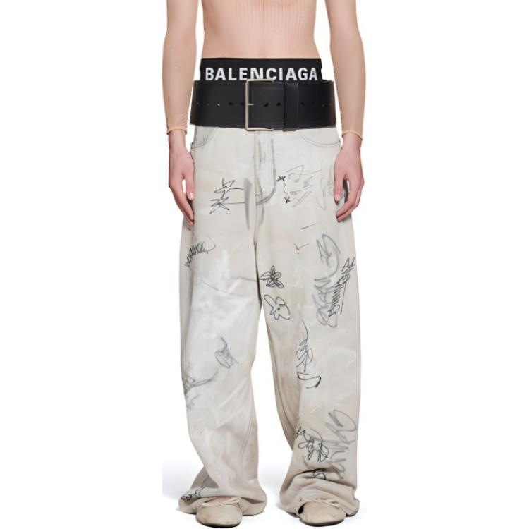 Sizing バレンシアガ SS23 グラフィティ ミッドウエスト ワイドレッグ ジーンズ ユニセックス ライトグレー 745223TBP475411