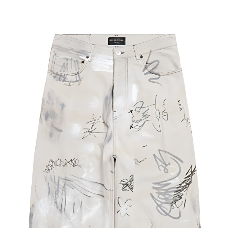 Cheap バレンシアガ SS23 グラフィティ ミッドウエスト ワイドレッグ ジーンズ ユニセックス ライトグレー 745223TBP475411