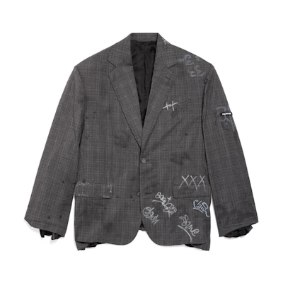 Balenciaga SS23 Graffiti Print Single-Breasted Blazer Unisex Oversized Grey. 739591TOT071240