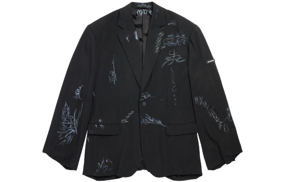 Order バレンシアガ SS23 グラフィティプリント オーバーサイズ 黒 ブレザー ユニセックス 739591TOT031000