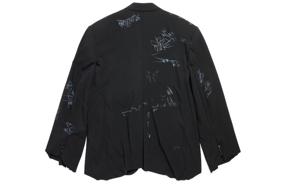 Lookbook バレンシアガ SS23 グラフィティプリント オーバーサイズ 黒 ブレザー ユニセックス 739591TOT031000