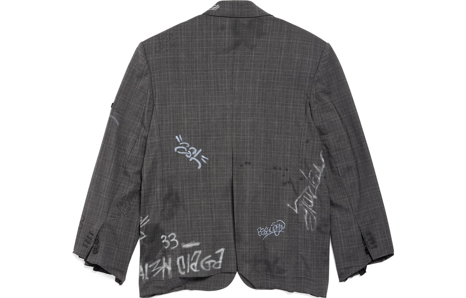 Lookbook Balenciaga SS23 Blazer Kelabu Oversaiz Unisex Corak Grafiti. 739591TOT071240