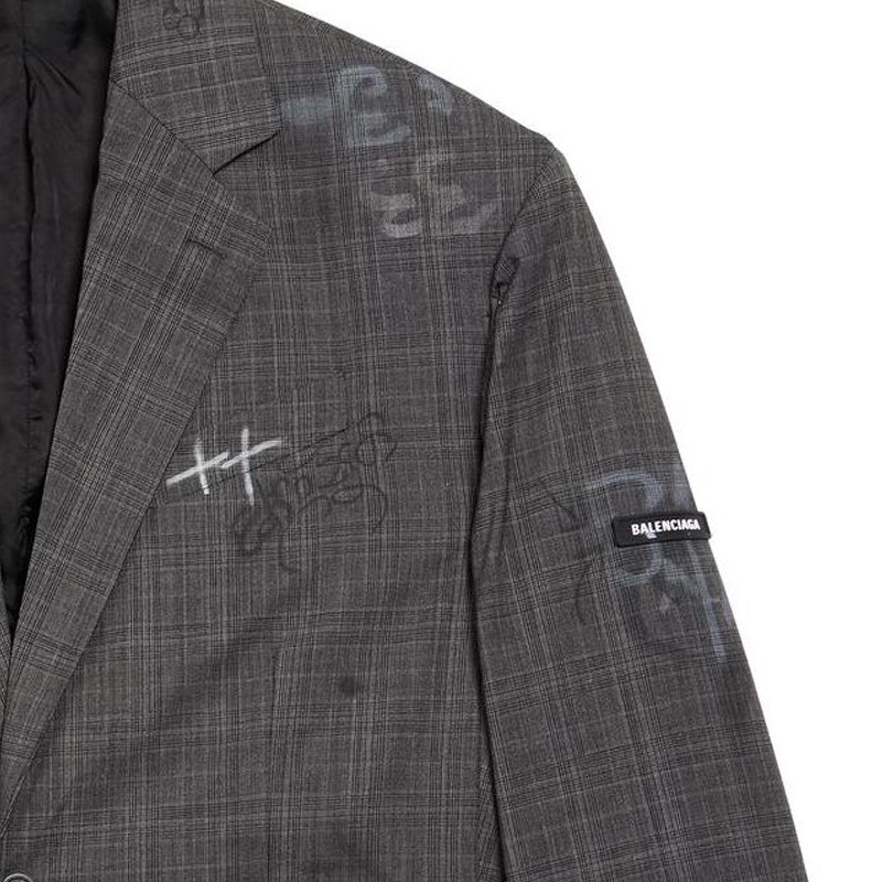 Details for Balenciaga SS23 Blazer Kelabu Oversaiz Unisex Corak Grafiti. 739591TOT071240