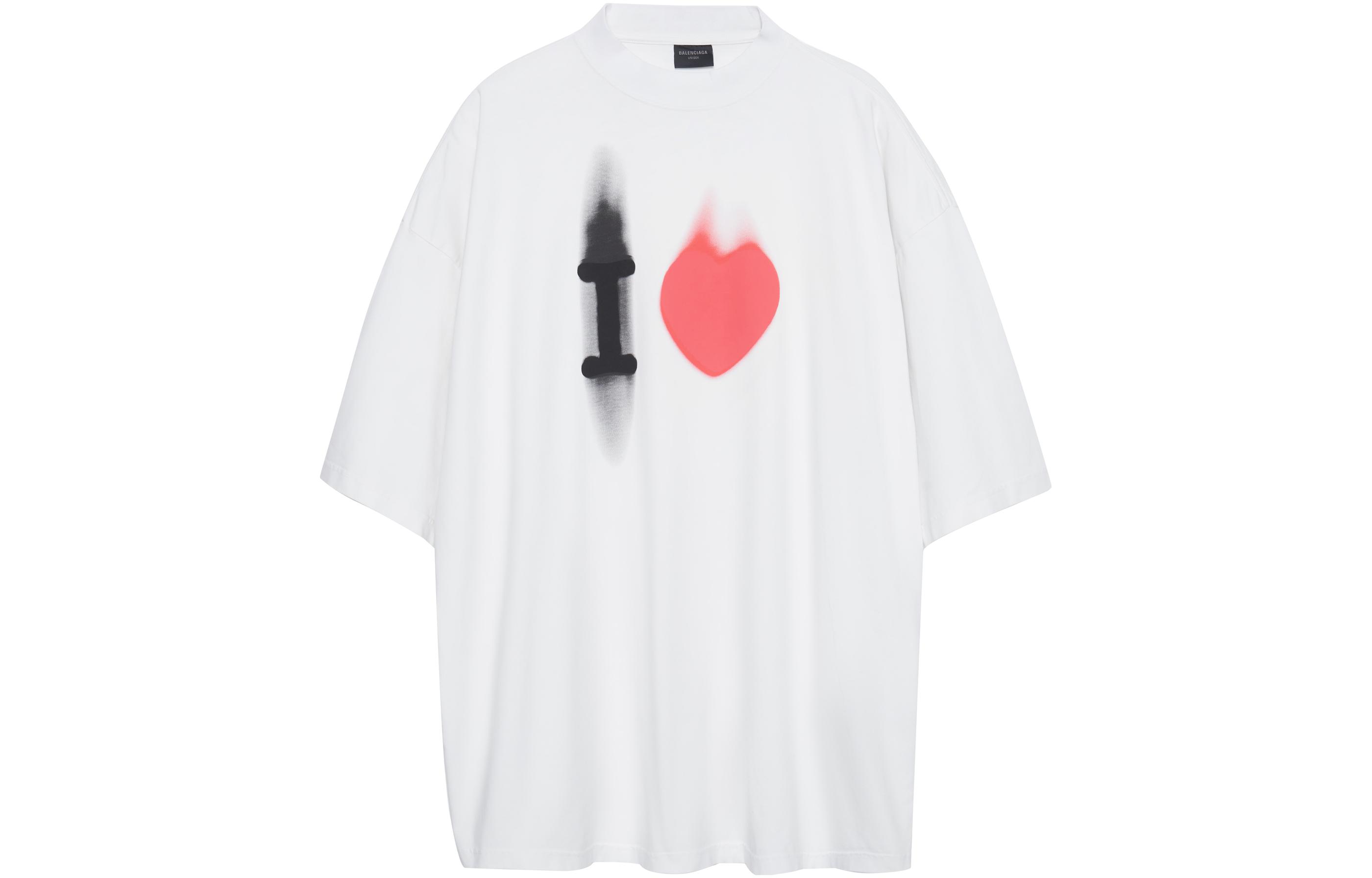 Balenciaga SS23 Heart Letter Print Oversized Unisex T-Shirt White. 744439TOVH39081