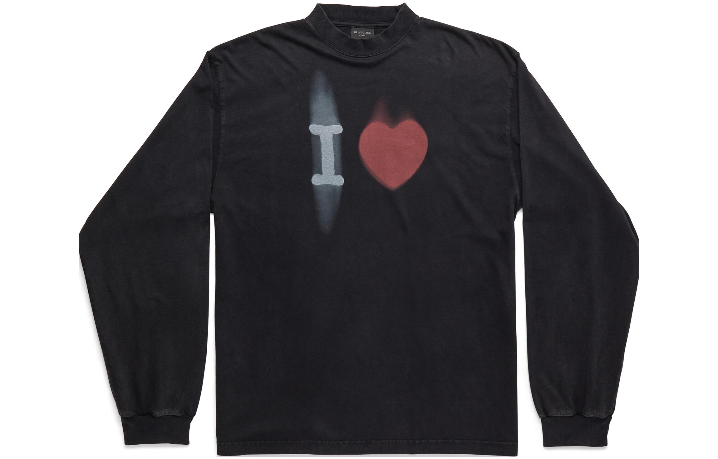 Balenciaga SS23 Heart Logo Long-Sleeve Unisex Black T-Shirt. 744449TOVH39034