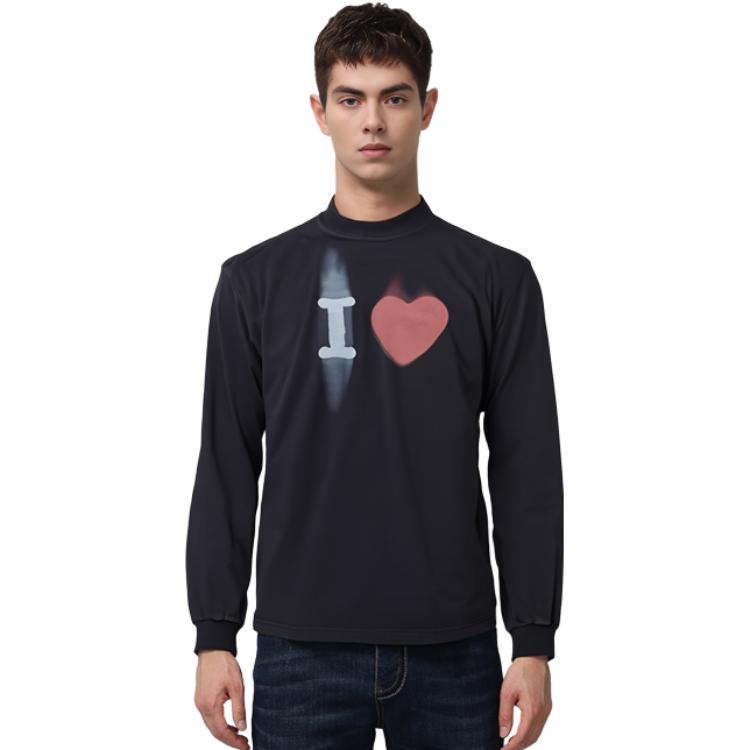 Shop 巴黎世家 SS23 心形 Logo 长袖男女同款黑色T恤。 744449TOVH39034