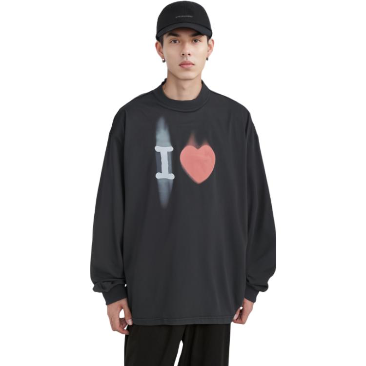 Purchase 巴黎世家 SS23 心形 Logo 长袖男女同款黑色T恤。 744449TOVH39034