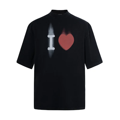 Balenciaga SS23 Heart Print Loose Fit T-Shirt Unisex Black 744439TOVH39034