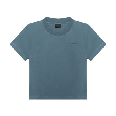 Balenciaga SS23 Kids Blue Crewneck Letter T-Shirt Regular Fit Style. 681864TOVK74005