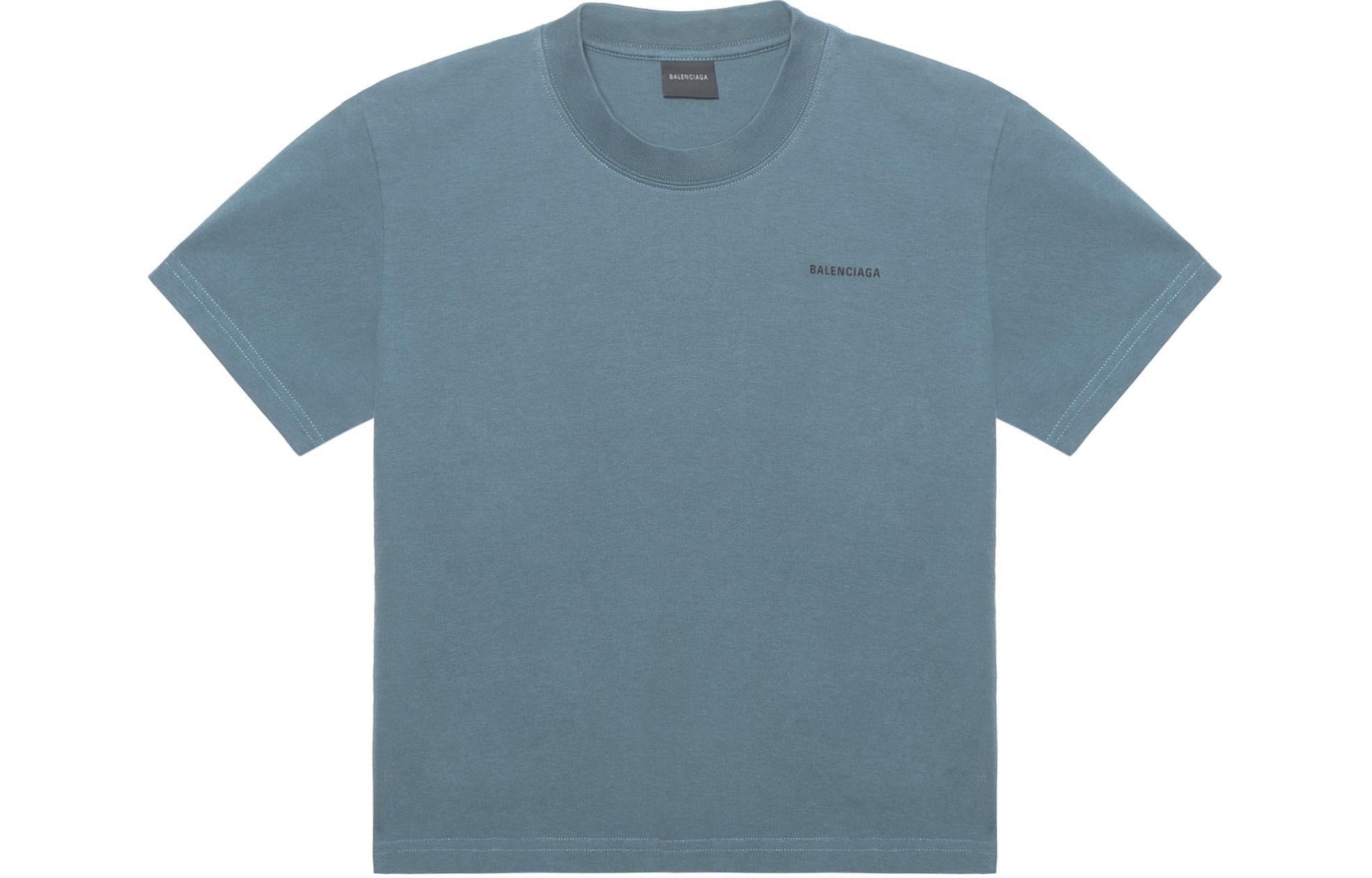 Order 발렌시아가 SS23 키즈 블루 크루넥 레터 티셔츠 레귤러 핏 스타일. 681864TOVK74005