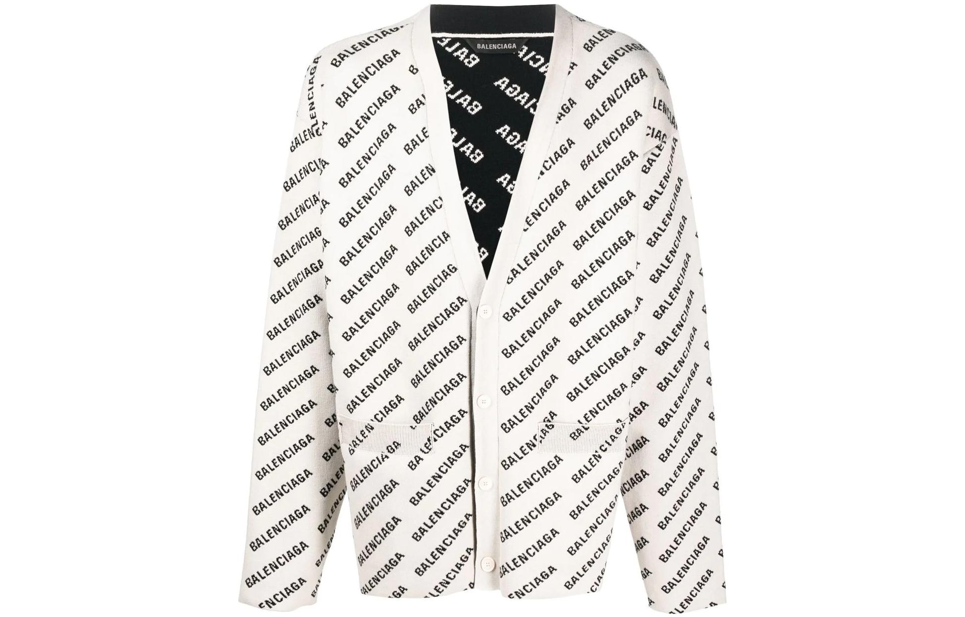 Balenciaga SS23 Letter Logo Knit Cardigan  Loose Fit White. 718899T32339054