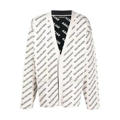 Balenciaga SS23 Letter Logo Knit Cardigan Loose Fit White. 718899T32339054