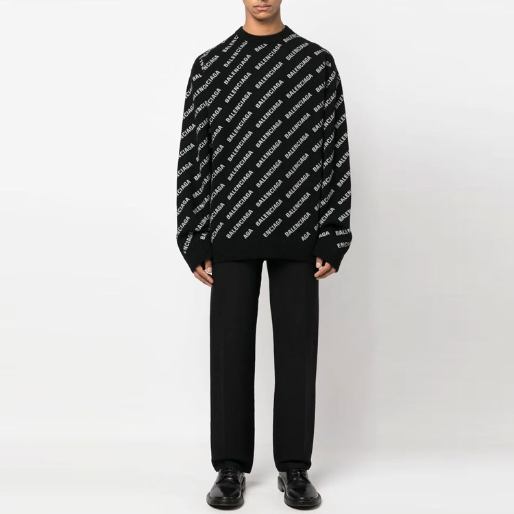 Lookbook Balenciaga SS23 Letter Logo Baju Rajut Wool Hitam. 702959T41271000