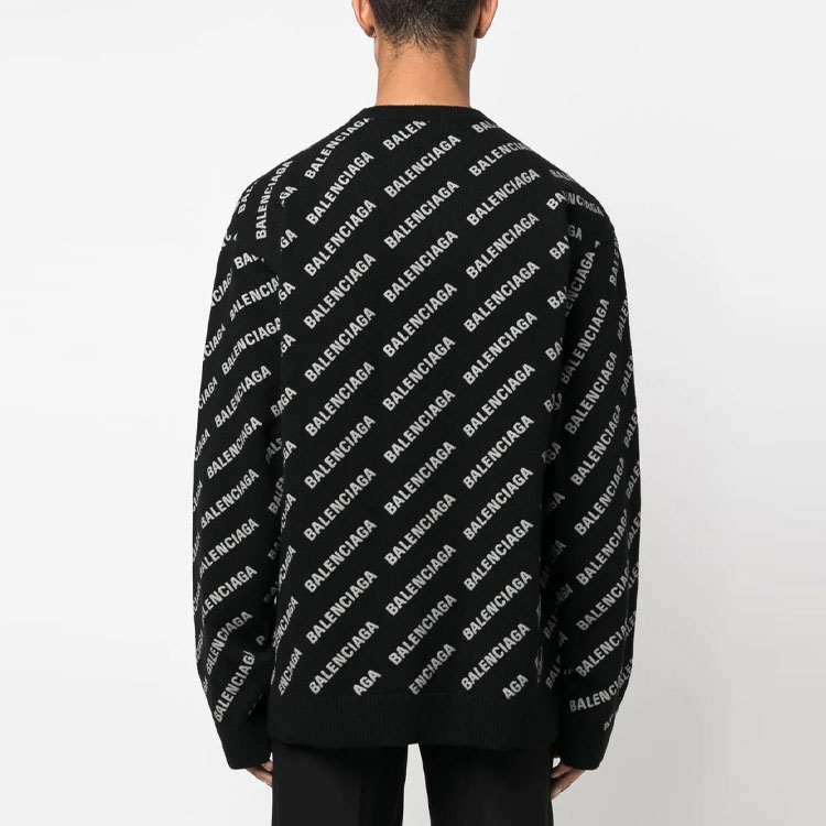 Shop Balenciaga SS23 Letter Logo Baju Rajut Wool Hitam. 702959T41271000