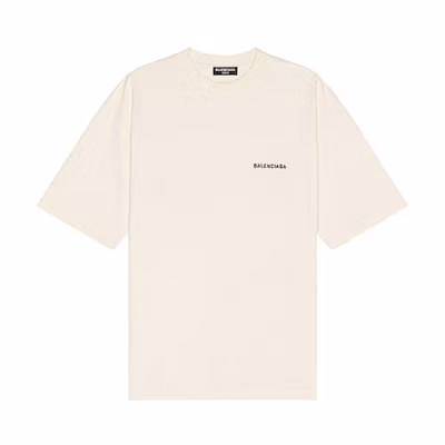 Balenciaga SS23 Letter Logo Print Crewneck Loose Fit Beige T-Shirt. 612966TMVF49069