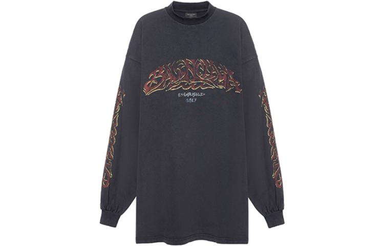 Balenciaga SS23 Letter Logo Print Long Sleeve Loose Fit T-Shirt Black Men’s. 739027TPVM81568
