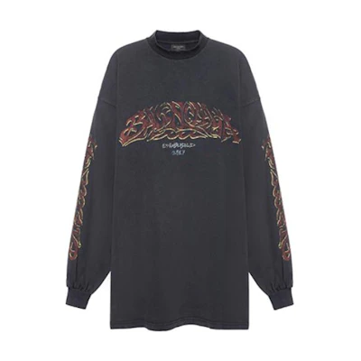 Balenciaga SS23 Letter Logo Print Long Sleeve Loose Fit T-Shirt Black Men’s. 739027TPVM81568