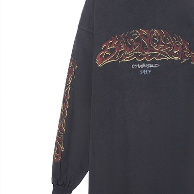 バレンシアガ SS23 レターロゴプリント 長袖 ルーズフィット Tシャツ ブラック メンズ。 739027TPVM81568 Purchase バレンシアガ SS23 レターロゴプリント 長袖 ルーズフィット Tシャツ ブラック メンズ。 739027TPVM81568