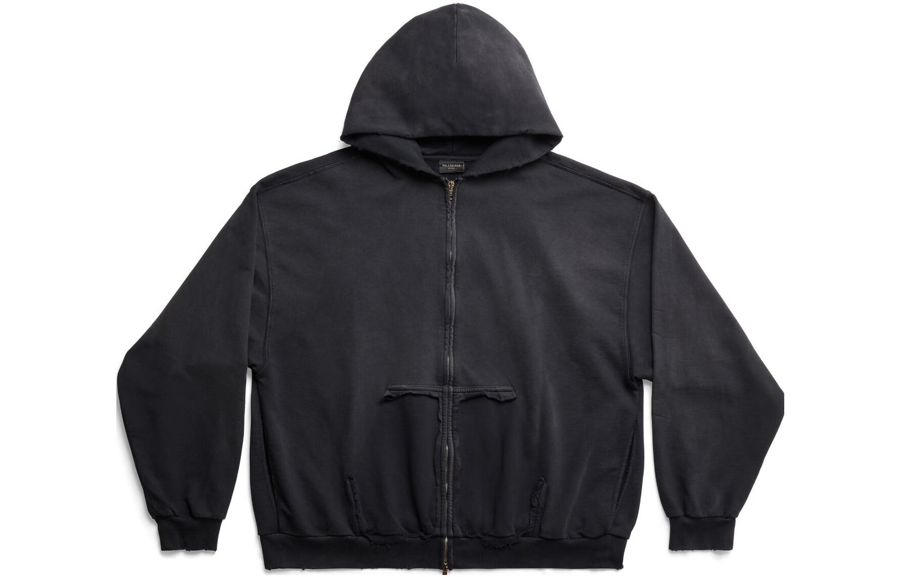 Lookbook Balenciaga SS23 Letter Logo Print Zip-Up Regular Fit Hoodie Black - . 744451TOVB11055